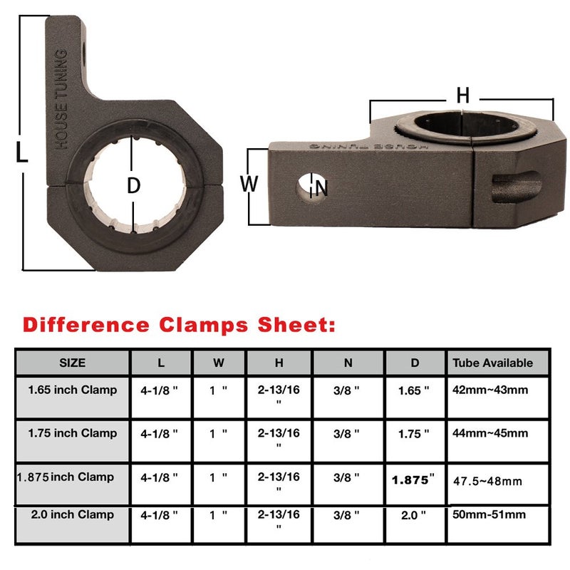 House Tuning 1.875" Roll Cage Clamps 4 Pack,1 7/8" Dimeter Tube Clamp Bracket,Roof Bar Clamp for Fog Light Bar (1.875"-Clamp Mount Kit) - Image 2